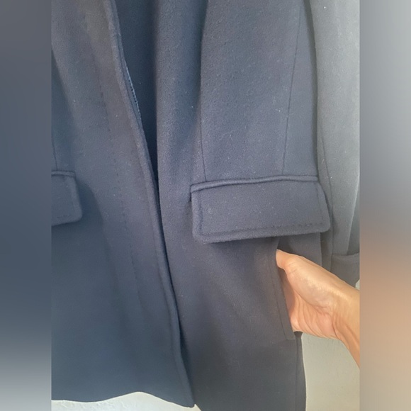 Gorgeous Lands End Navy Trench Coat Wool Blend 4 Pockets Women’s Size 10P - Picture 4 of 15